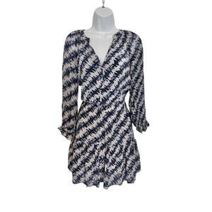 Velvet By Graham & Spencer Dress Size XS Pink Blue Print Long Sleeve V-Neck